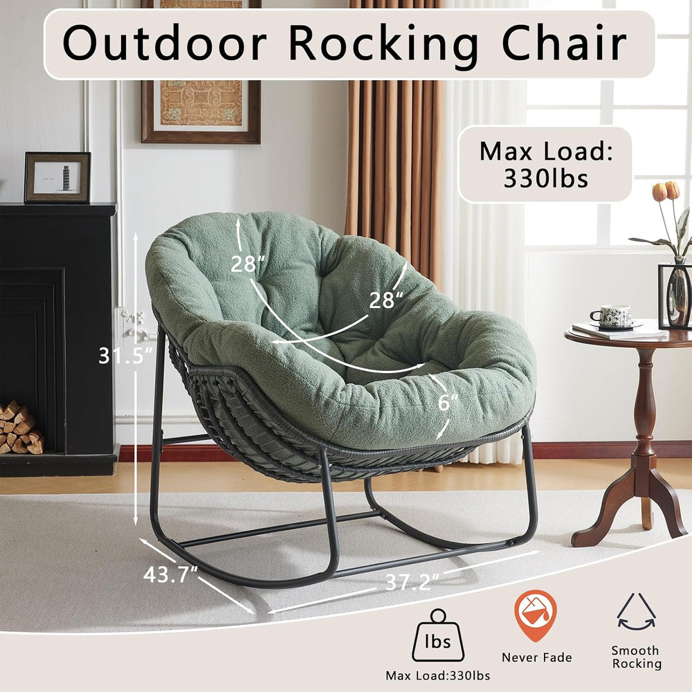 Oversized Outdoor Papasan Rocking Chair with Soft Cushion, Comfy Patio Egg Ch...