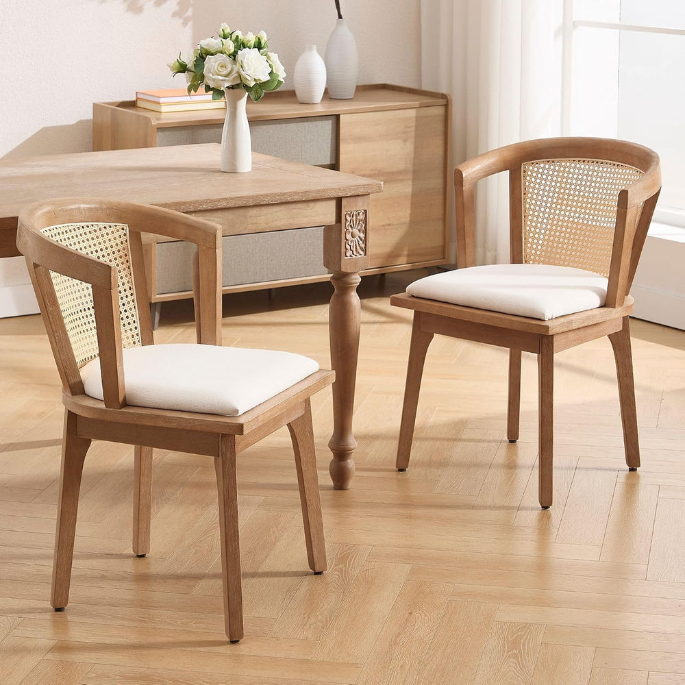 BESTANO Rattan Dining Chairs Set of 2, Mid Century Modern Farmhouse Wood Dini...