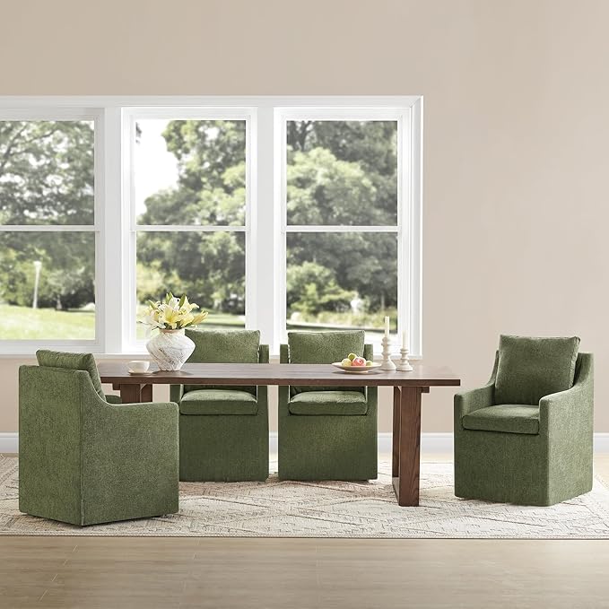 Upholstered Dining Chairs Set of 4, Washable Cover Modren Deskchair with 4 Casters & Hidden Storage for Dining Room, Living Room, Home Office, Green, 4 Box