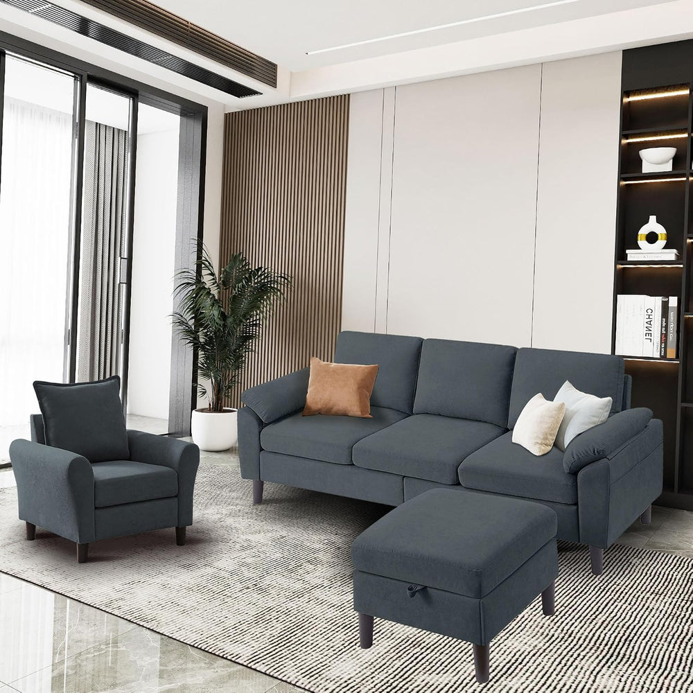 Convertible Sectional Sofa Set, 79" Modern L Shaped Couch, Linen Upholst...