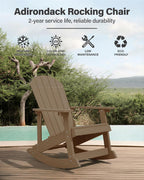 YEFU Adirondack Rocking Chair Set of 2, All-Weather Resistant, Teak | Outdoor Rocking Chair Oversized, Rocker Chair with Wide Back,Look Like Real Wood, For Patio/Porch/Backyard,Heavy Duty 380 lbs