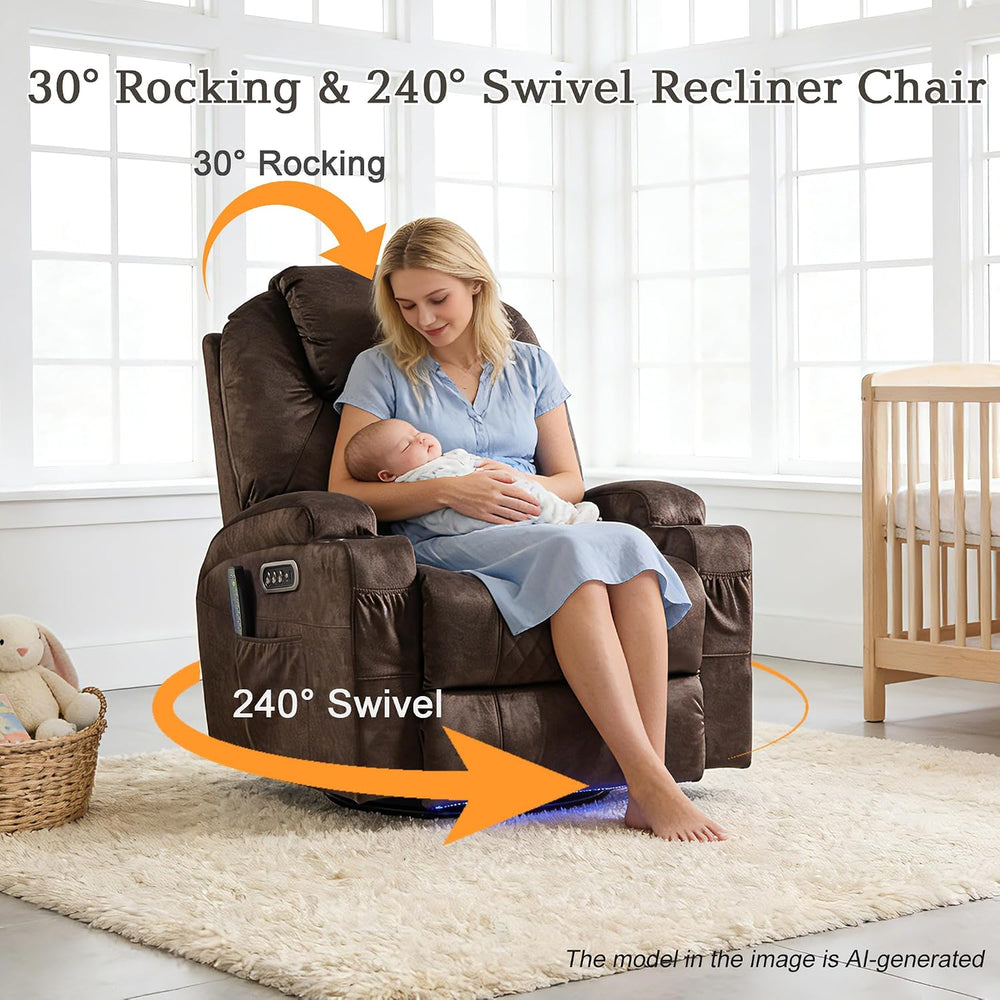 AHMED Dual Motor Power Swivel Rocker Recliner Chair, Velvet Brown | Electric ...