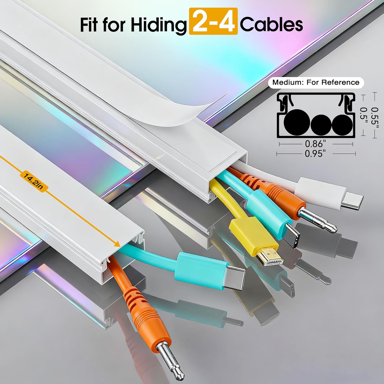 212.6in Cord Covers for 2-3 Wires on Wall, TV Cord Hider Wall, Paintable Cable Hider Raceway, Easier Set-up Wire Hider Wire Covers for Cords on Wall, Self-Adhesive Cable Cover, W0.95 H0.55in, White