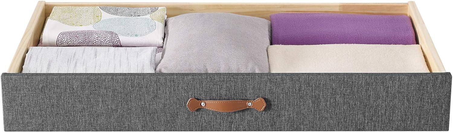 MUSEHOMEINC Upholstered Solid Wood Under Bed Storage Drawer with 4-Wheels for Bedroom/Leather Handle,Wooden Underbed Storage Organizer,Drawer Under Bed,Suggested for Twin and Full Size Platform Bed