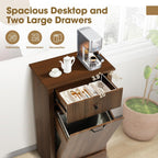 Grepatio Tilt Out Fluted Laundry Hamper Cabinet, 11 Gallon Hidden Laundry Hamper, Wooden Trash Can Cabinets with Drawer, Modern Garbage Can Cabinet for Bathroom, Kitchen, Living Room (Brown, Single)
