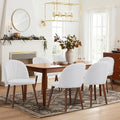 Fabric Dining Chairs Set of 6, Upholstered Mid Century Modern Dining Chairs, Armless Accent Chair with Walnut Wood Legs for Kitchen, Living Room, Dining Room, White