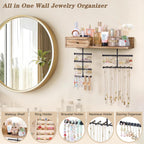 VINAEMO Jewelry Organizer Hanging Wall Mounted Jewelry Holder with Rustic Wood Drawer & Large Capacity Storage Shelf Rack Display for Earrings Rings Necklaces Bracelet