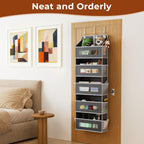 3 Packs 5-Tier Over the Door Storage Organizer with 10 Side Mesh Pockets, 48 lbs Load Capacity, 3 Hooks Design, Hanging Organizer with Clear Windows for Bathroom, Bedroom, Nursery, Kitchen-Grey