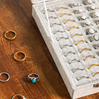 Frebeauty Ring Organizer Tray 100 Slots Ring Holder with Clear Lid Velvet Storage Box Jewelry Tray for Jewelry Store Earring Display Case for Jewelry Show Studs Box for Women(Grey)