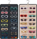 BAGSMART Hanging Jewelry Organizer, Dust Proof Sunglasses Storage Case Wall Mounted, Travel Dual Sided Glasses Case Multiple Pairs, Eyeglasses Holder with 32 Clear Slots & Metal Hook, Black