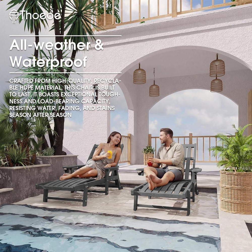 THOEOE Patio Chaise Lounge Chair,HDPE Lounge Chair Outdoor with Wheels | Over...