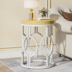 Tribesigns Round End Table, Farmhouse Side Table with White Metal Hollow Frame, Small Bedside Table Nightstand for Living Room, Bedroom, Easy Assembly (Natural Beige,1PC)