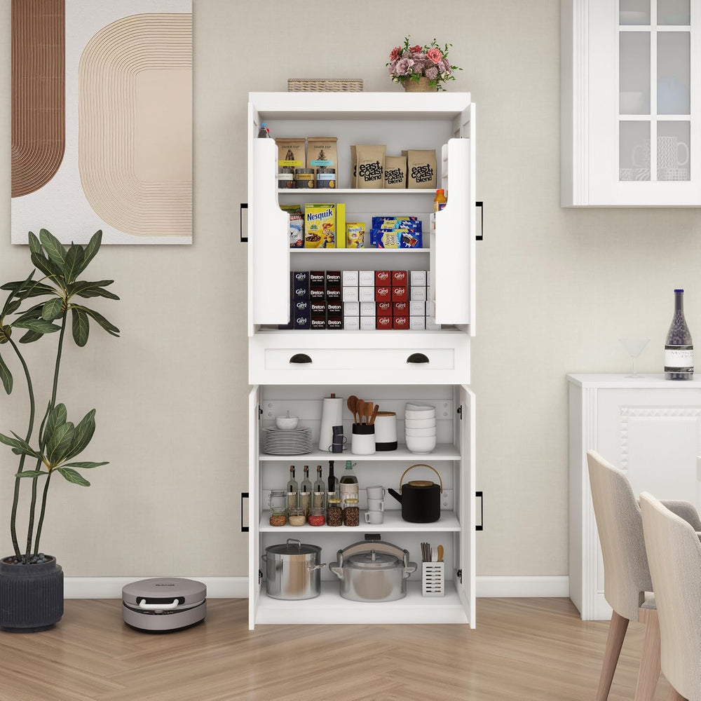 72" Farmhouse Storage Cabinet,Tall Kitchen Pantry Cabinet with 4 Barn Do...
