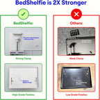 BedShelfie Bedside Shelf for Dorm Room Bunk Bed & Top Bunk, College Dorm Room Essentials, Bedside Caddy, Clip on Floating Desk Tray, Bed Side Table Storage, Loft Nightstand Decor - Cable Catch, White