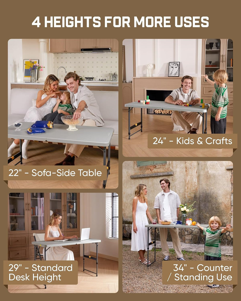 FanttikOutdoor Folding Table 4 Foot Quick Adjust Portable Plastic 4 Heights |...
