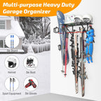 PLKOW Wall-Mounted Ski Rack, Skis Storage Rack for Garage Shed with Top Storage Shelf, Customizable Spacing, Supports Up to 560 lbs, 2-Pack