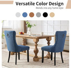 Modern Dining Chairs Set of 4, Tufted Upholstered Dining Chairs with Solid Wood Legs, Blue Linen Fabric Kitchen Chair, Sillas de Comedor, Comfy Kitchen Chair (Blue, Linen, 4Pcs)
