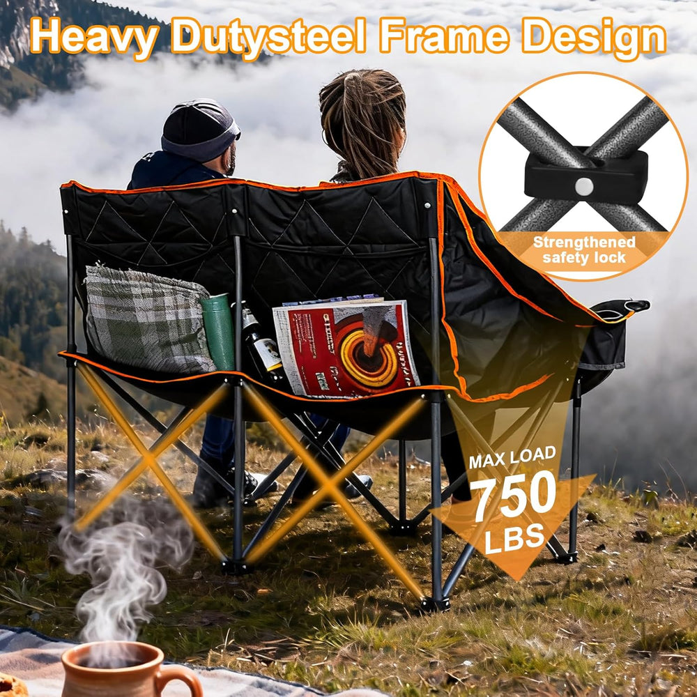 Romswi Double Camping Chair,2 Person Camping Chair Oversized Folding Loveseat...