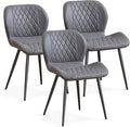 Dining Chairs Set of 3, Comfy Modern Dining Chairs with Thick Cushions, Upholstered Fabric Kitchen Side Chairs with Adjustable Metal Legs for Dining Room (Dark Grey)