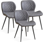 Dining Chairs Set of 3, Comfy Modern Dining Chairs with Thick Cushions, Upholstered Fabric Kitchen Side Chairs with Adjustable Metal Legs for Dining Room (Dark Grey)