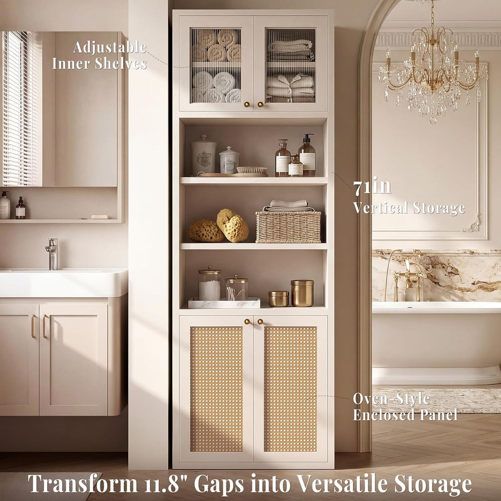 71.7" Bathroom Storage Cabinet, Rattan Tall Freestanding Kitchen Pantry ...