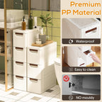 4 Drawers Slim Bathroom Storage Cabinet Dresser, Narrow Plastic Rolling Cart Organizer with Drawers, for Small Spaces, Kitchen, Laundry, Office, Bedroom, White