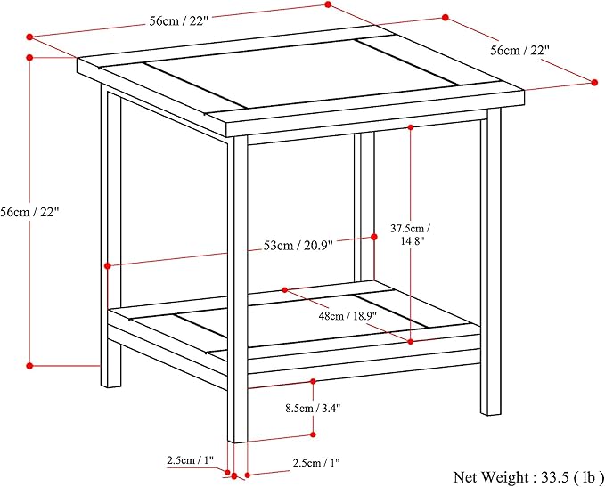 SIMPLIHOME Skyler SOLID MANGO WOOD and Metal 22 inch Wide Square Industrial E...