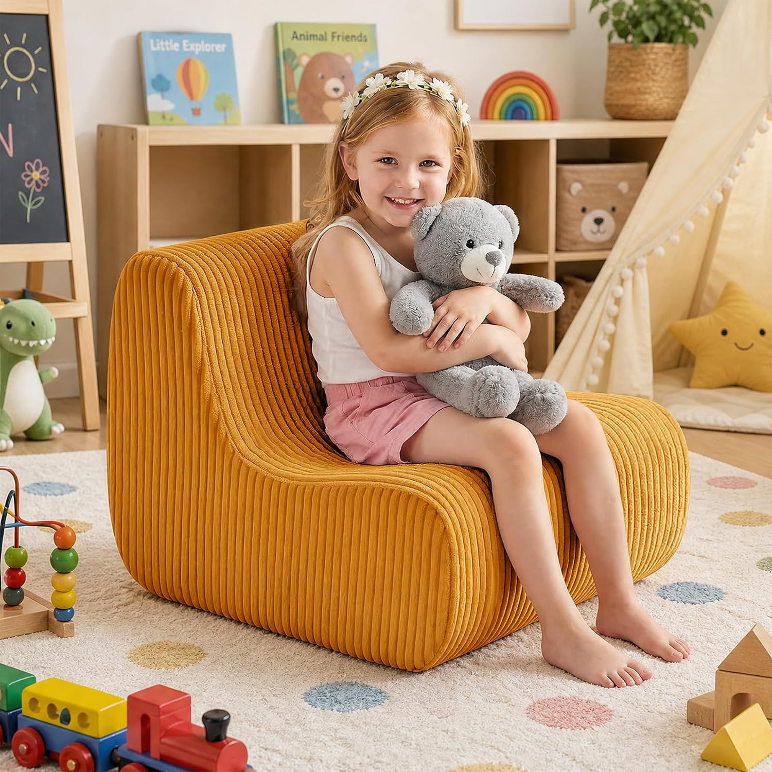 DAICO Kids Bean Bag Chair Toddler Lounge Reading Chairs Comfy 1-6 Years Old | Ultra-Soft Kids Sofa Couch with Handle for Playroom or Bedroom,Toddler sofa with Washable Cover, Gift for Boys and Girls