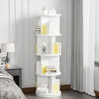 VECELO Rotating Bookshelf Tower, 360°Spinning Bookcase, Modern Tall Book Shelf Storage Display Rack Floor Standing, 4-Tier Swivel Storage Rack for Kids&Adults Solid Wood, White
