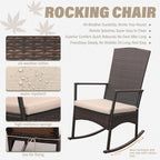 Oasishine Outdoor Rocking Chair 3 Pieces High-Backed Rocking Chair Patio Rocking Chairs Outdoor Table, Khaki