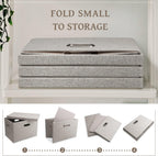 Medium 15" 21 Quart Collapsible Stackable Storage Bins with Lids, 1 Pack Beige Foldable Fabric Closet Storage Boxes with Lids, Heavy-duty Linen Baskets for Bedroom