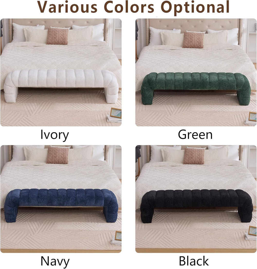 Arched Ottoman Bench for Bedroom Living Room,69.7" Chenille Long Benches...