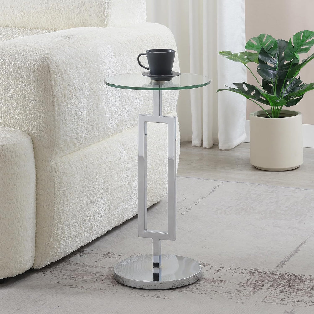 Convenience Concepts Town Square Chrome Glass Martini End Table 12" - Ro...