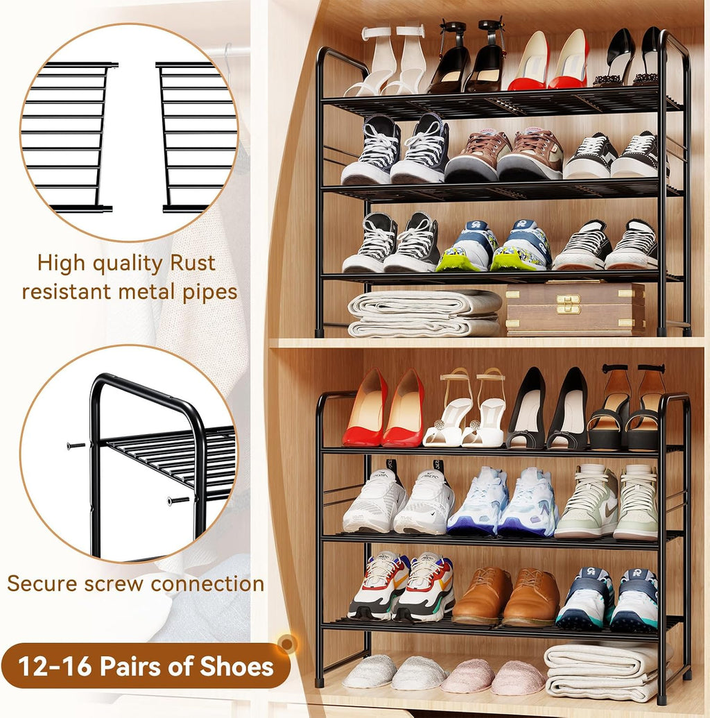 Simple Shoe Rack, 3 Tier Heavy Duty Metal Shoe Shelf 27 Inch Wide, Black