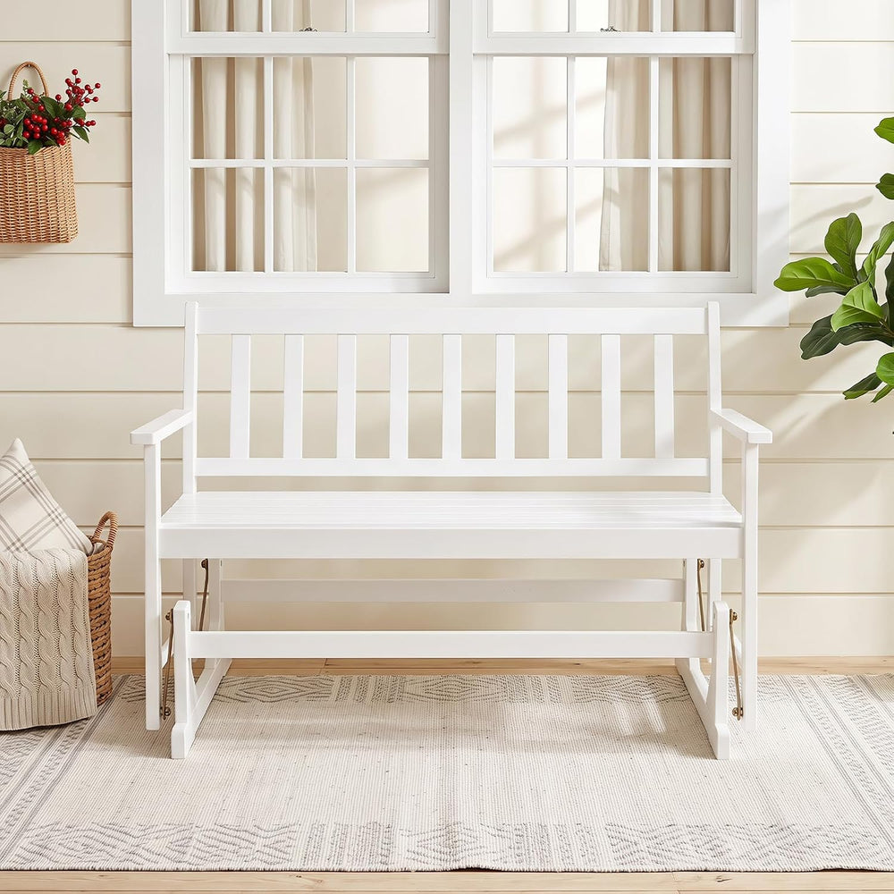 Tangkula 2-Person Patio Acacia Wood Glider Chair, 800 LBS | Armrests, Slatted...