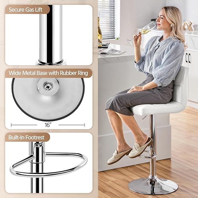 Yaheetech Single Bar Stool, PU Leather Adjustable Swivel Barstools, Armless H...