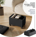 STORAGEBUD Storage Ottoman Cube with Small Bin, 16-in Square Ottoman with Storage for Living Room and Bedroom, Small Ottomans Foot Rest, Faux Leather Foot Stools Ottomans Max 330lbs, Black