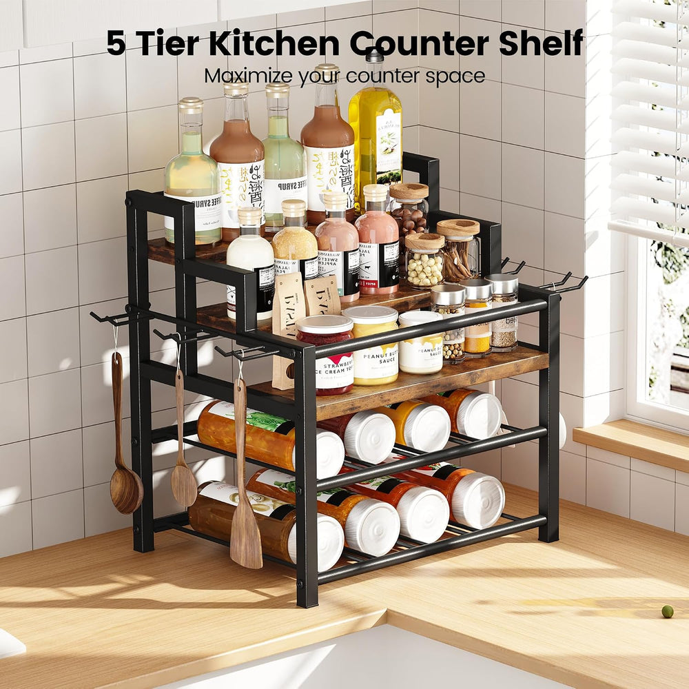 5-Tier Liquor Bottle Display Shelf, Holds up to 20 Bottles, Countertop Wine R...