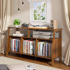 Large Record Player Stand,Mid Century Turntable Stand Table with Open Storage Holds up to 450 Albums,Vinyl Record Storage Display Shelf for Living Room Bedroom (55.12'' Walnut)