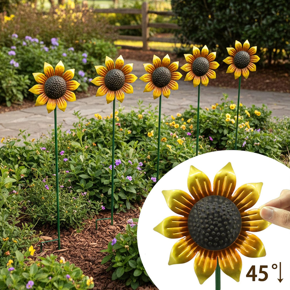 Sunflowers Metal Yard Art Wind Spinners Outdoor Decoration Stakes