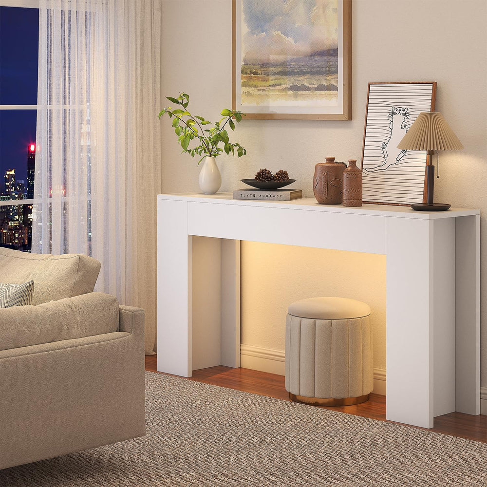knoworld 63-Inch Long Console Table with LED Light, Farmhouse Sofa Table Behi...