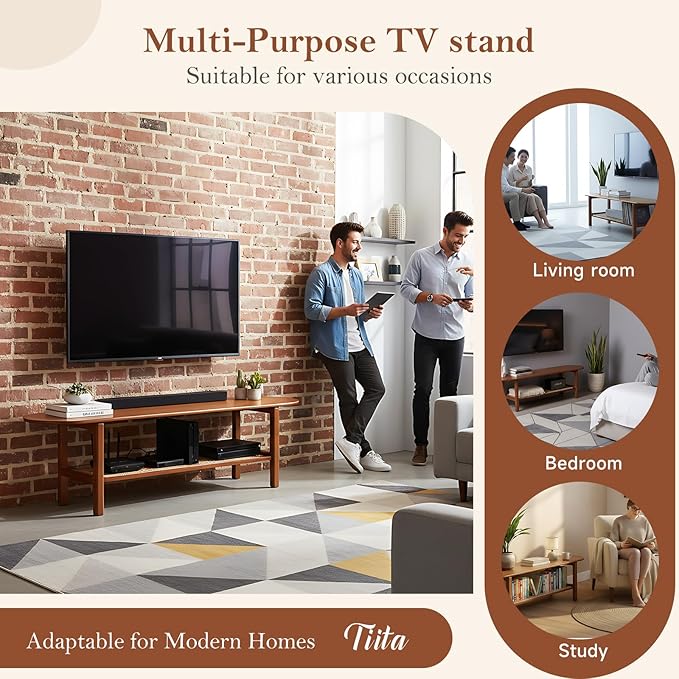 Tiita Bamboo TV Stand with Storage for TV up to 65 inch, Bamboo Rattan TV Con...