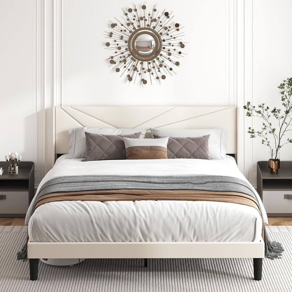 King Size Bed Frame with Upholstered Wingback Headboard, Easy Assemnly Platfo...