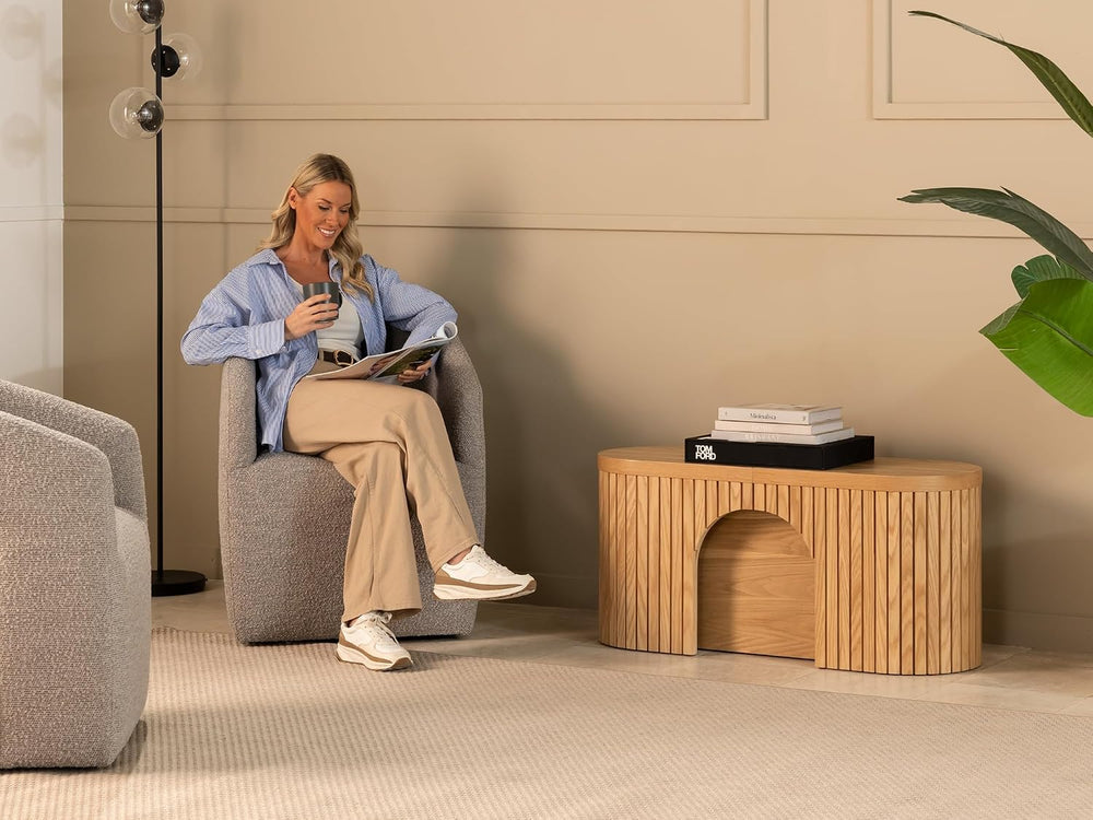 Transformer Table Round Dining Bench, Natural | Extendable Solid Wood 39&quot...