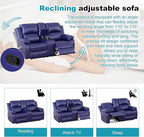 Recliner Sofa Set Couches for Living Room Chair Semi PU Fabric Living Room Furniture Sets, Adjusted Loveseat Reclining Couch Furniture Sofa Set for Theater Seating, Dark Blue