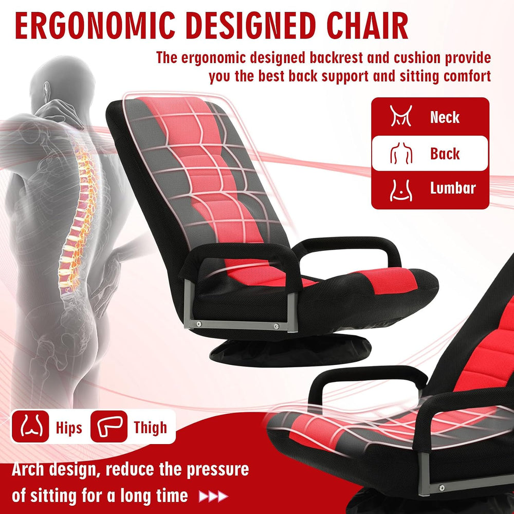 Swivel Floor Gaming Chair w/Armrests,Folding Video Reclining Sofa w/6 Adjusta...