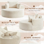 Oversized Round Chaise Longue Chair Indoor, Modern 55-inch Upholstered Corduroy Deep Seat Circle Single Cloud Lounge Floor Sofa Chair for Living Room, Bedroom Apartment, Beige