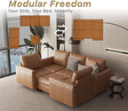 SITJOY Faux Leather Modular Sectional Sofa with Storage, Mid Century Modern Sectional Couches for Living Room, Soft Padded Armrests, 6 Seat Couch and Loveseat Sets with Ottoman, Brown