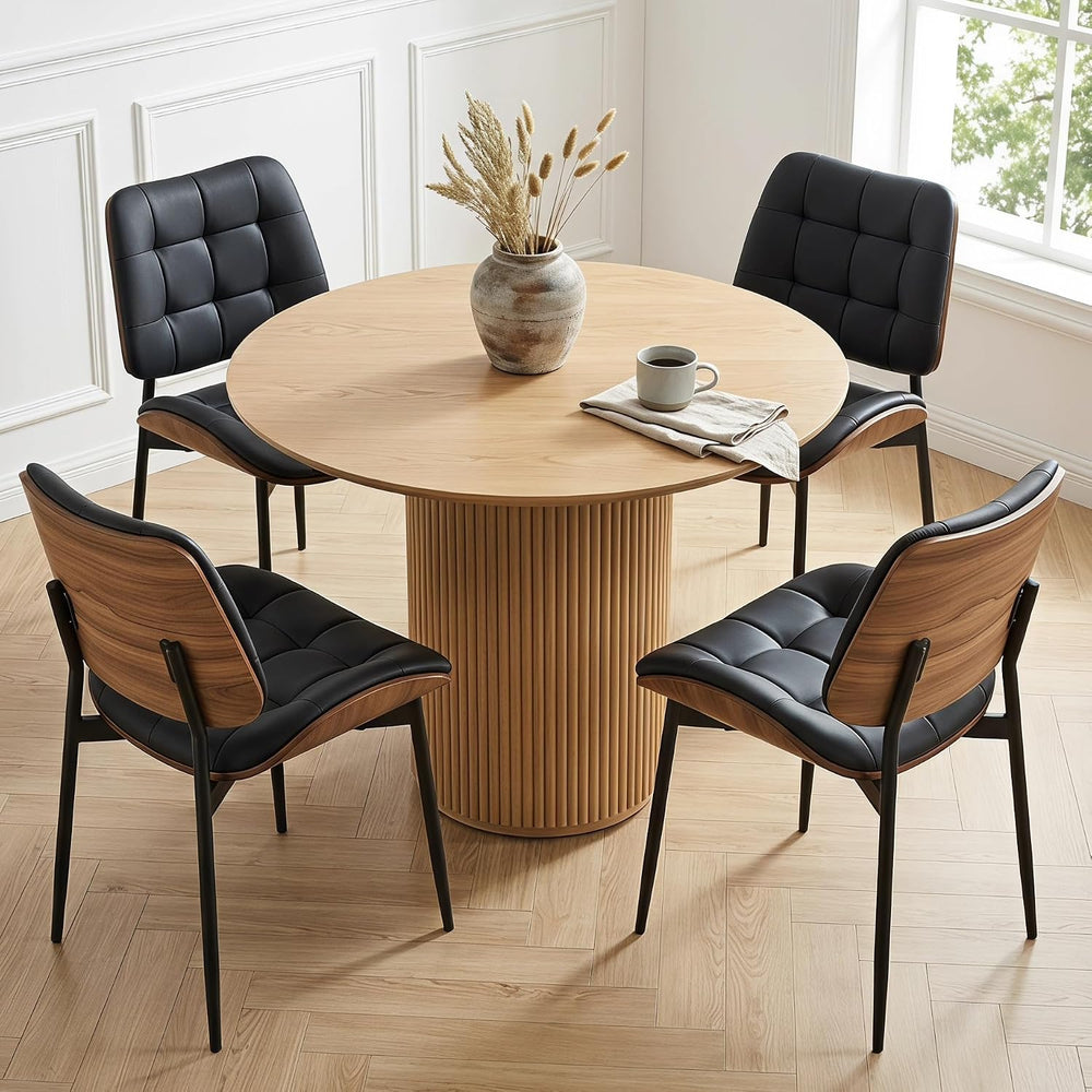 Upholstered Dining Chairs Set of 6, Mid Century Modern Faux Leather Dining Ch...