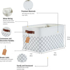 DECOMOMO White Storage Bins Fabric Storage Baskets for Shelves, Linen Closet Organization Toys Nursery (White Check, Large - 3 Pack)